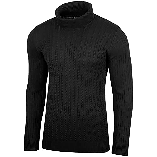 Baxboy Herren Rollkragen Pullover Langarmshirt Feinstrick Sweater Rollkragen Freizeit Slim fit Basic Männer Pullover BB-1732, Farbe:Schwarz, Größe:XL von Baxboy