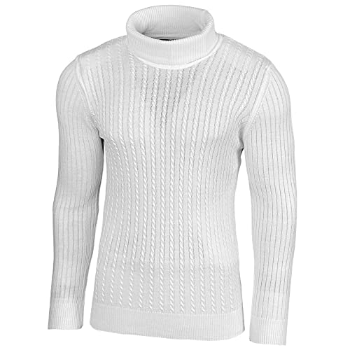 Baxboy Herren Rollkragen Pullover Langarmshirt Feinstrick Sweater Rollkragen Freizeit Slim fit Basic Männer Pullover BB-1732, Farbe:Weiß, Größe:L von Baxboy