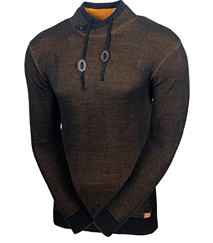 Baxboy Herren Grobstrick Pullover Strickpullover Stehkragen Slim Fit Moderner Männer schwarzer Pulli Winter-Freizeit-Jacke Muster Design Meliert Sweatshirt Pulli B-52276, Farbe:Braun, Größe:L von Baxboy