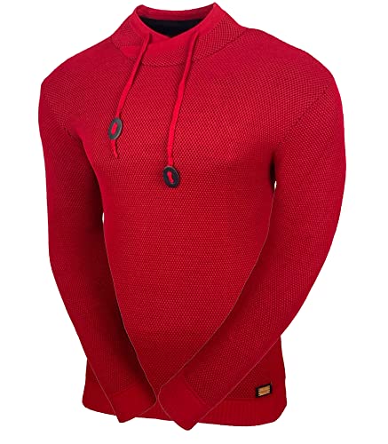 Baxboy Herren Grobstrick Pullover Strickpullover Stehkragen Slim Fit Moderner Männer schwarzer Pulli Winter-Freizeit-Jacke Muster Design Meliert Sweatshirt Pulli B-52276, Farbe:Rot, Größe:L von Baxboy