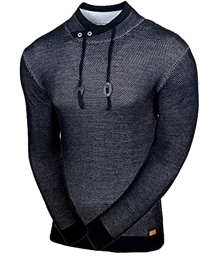 Baxboy Herren Grobstrick Pullover Strickpullover Stehkragen Slim Fit Moderner Männer schwarzer Pulli Winter-Freizeit-Jacke Muster Design Meliert Sweatshirt Pulli B-52276, Farbe:Schwarz, Größe:L von Baxboy