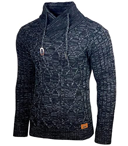 Baxboy Herren Grobstrick Pullover Strickpullover Stehkragen Winter-Freizeit-Jacke Muster Design Meliert Sweatshirt Pulli B-292, Farbe:Schwarz, Größe:S von Baxboy