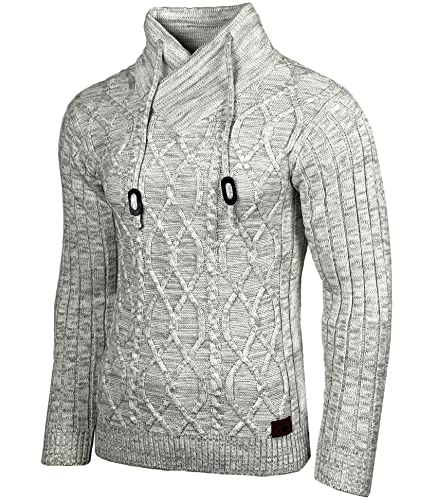 Baxboy Herren Grobstrick Pullover Strickpullover Stehkragen Winter-Freizeit-Jacke Muster Design Meliert Sweatshirt Pulli B-292, Farbe:Weiß, Größe:3XL von Baxboy