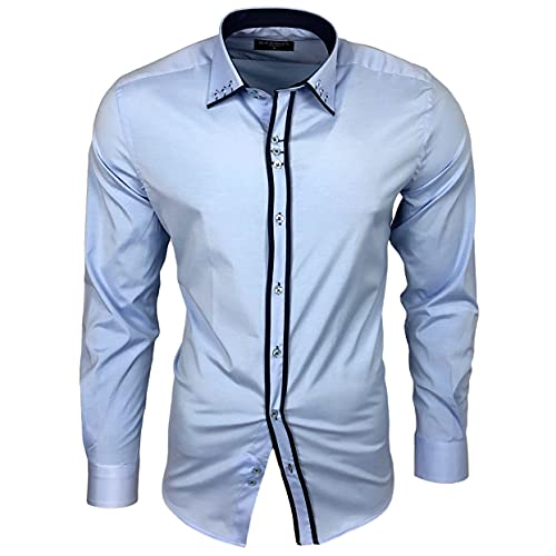 Baxboy Herren Hemd Bügelleicht Kentkragen Hemden Slim Fit Anzug mit Kontrasten Farbe B-503, Farbe:Hellblau, Größe:3XL von Baxboy