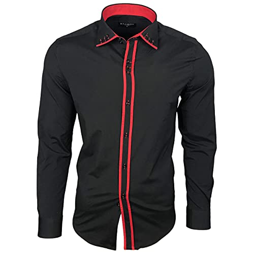 Baxboy Herren Hemd Bügelleicht Kentkragen Hemden Slim Fit Anzug mit Kontrasten Farbe B-503, Farbe:Schwarz, Größe:2XL von Baxboy