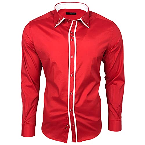 Baxboy Herren Hemd Bügelleicht Kentkragen Hemden Slim Fit Anzug mit Kontrasten Farbe B-503, Farbe:Rot, Größe:L von Baxboy