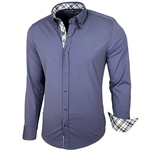 Baxboy Herren Hemd Karohemd Kariert Hemden Freizeit Business Party Bügelleicht Button-down Shirt B-507, Farbe:Anthrazit, Größe:3XL von Baxboy