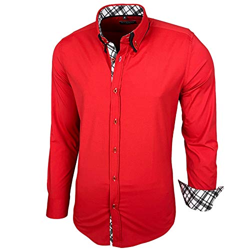 Baxboy Herren Hemd Karohemd Kariert Hemden Freizeit Business Party Bügelleicht Button-down Shirt B-507, Farbe:Rot, Größe:XL von Baxboy