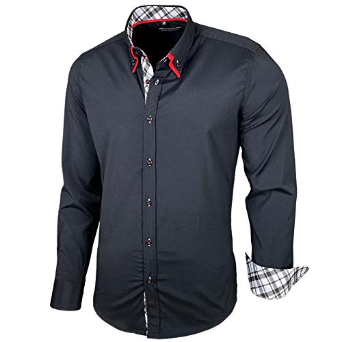 Baxboy Herren Hemd Karohemd Kariert Hemden Freizeit Business Party Bügelleicht Button-down Shirt B-507, Farbe:Schwarz, Größe:2XL von Baxboy