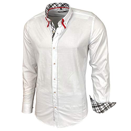 Baxboy Herren Hemd Karohemd Kariert Hemden Freizeit Business Party Bügelleicht Button-down Shirt B-507, Farbe:Weiß, Größe:3XL von Baxboy