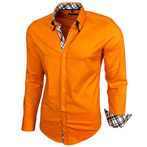 Baxboy Herren Hemd Karohemd Kariert Hemden Freizeit Business Party Bügelleicht Button-down Shirt B-507, Farbe:Orange, Größe:S von Baxboy