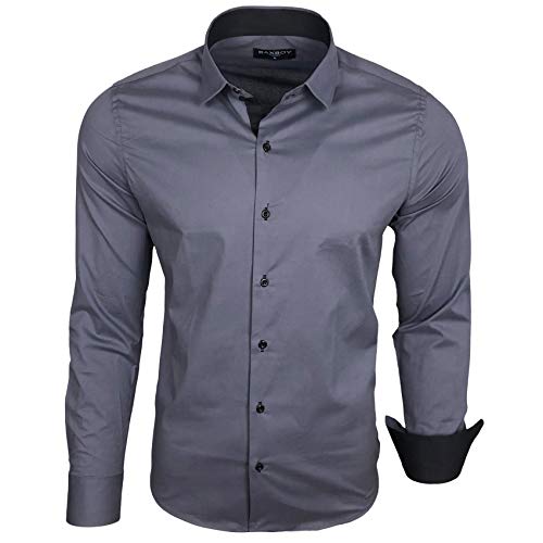 Baxboy Herren-Hemd Langarm/Business Freizeit Hochzeit/Bügelleicht/Slim-Fit/Anzug Kentkragen Hemd B-500, Farbe:Anthrazit, Größen:4XL von Baxboy