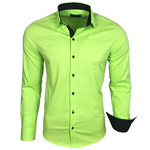 Baxboy Herren-Hemd Langarm/Business Freizeit Hochzeit/Bügelleicht/Slim-Fit/Anzug Kentkragen Hemd B-500, Farbe:Grün, Größen:3XL von Baxboy