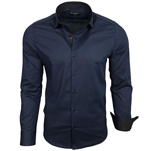 Baxboy Herren-Hemd Langarm/Business Freizeit Hochzeit/Bügelleicht/Slim-Fit/Anzug Kentkragen Hemd B-500, Farbe:Navy, Größen:3XL von Baxboy