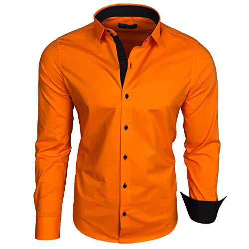 Baxboy Herren-Hemd Langarm/Business Freizeit Hochzeit/Bügelleicht/Slim-Fit/Anzug Kentkragen Hemd B-500, Farbe:Orange_1, Größen:XL von Baxboy