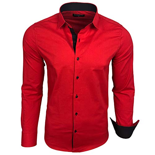 Baxboy Herren-Hemd Langarm/Business Freizeit Hochzeit/Bügelleicht/Slim-Fit/Anzug Kentkragen Hemd B-500, Farbe:Rot, Größen:3XL von Baxboy