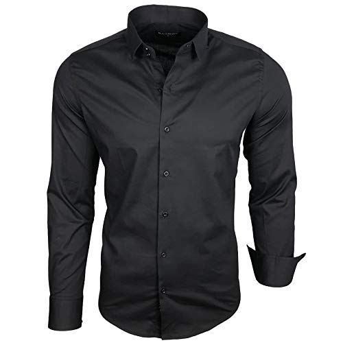 Baxboy Herren-Hemd Langarm/Business Freizeit Hochzeit/Bügelleicht/Slim-Fit/Anzug Kentkragen Hemd B-500, Farbe:Schwarz, Größen:3XL von Baxboy