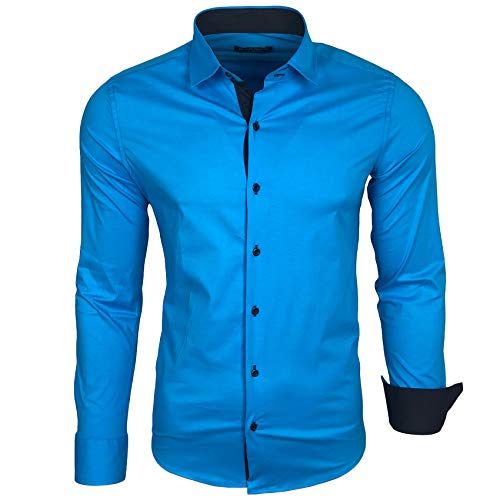 Baxboy Herren-Hemd Langarm/Business Freizeit Hochzeit/Bügelleicht/Slim-Fit/Anzug Kentkragen Hemd B-500, Farbe:Türkis, Größen:4XL von Baxboy