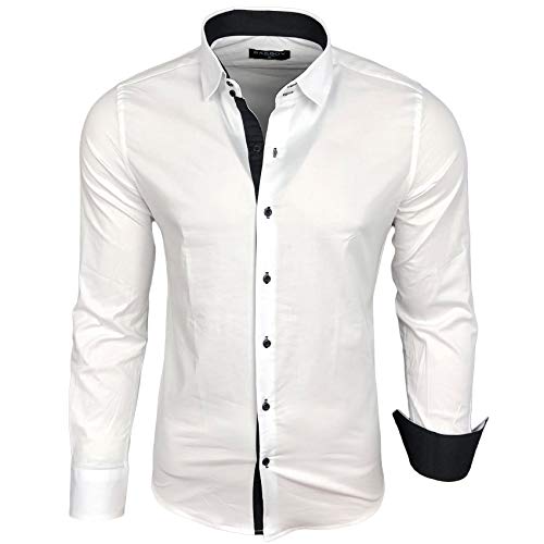 Baxboy Herren-Hemd Langarm/Business Freizeit Hochzeit/Bügelleicht/Slim-Fit/Anzug Kentkragen Hemd B-500, Farbe:Weiß - Schwarz, Größen:S von Baxboy