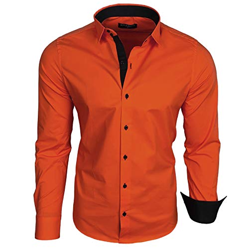 Baxboy Herren-Hemd Langarm/Business Freizeit Hochzeit/Bügelleicht/Slim-Fit/Anzug Kentkragen Hemd B-500, Farbe:Dunkel Orange, Größen:4XL von Baxboy