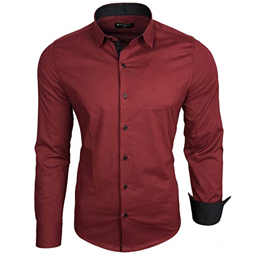 Baxboy Herren-Hemd Langarm/Business Freizeit Hochzeit/Bügelleicht/Slim-Fit/Anzug Kentkragen Hemd B-500, Farbe:Bordo, Größen:L von Baxboy