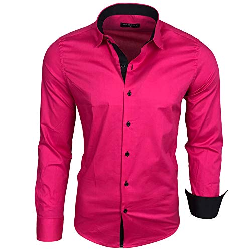 Baxboy Herren-Hemd Langarm/Business Freizeit Hochzeit/Bügelleicht/Slim-Fit/Anzug Kentkragen Hemd B-500, Farbe:Pink, Größen:M von Baxboy