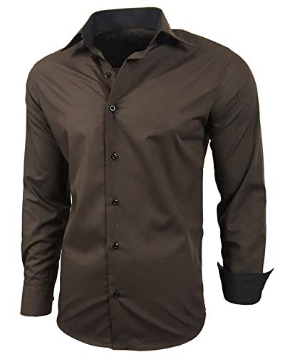 Baxboy Herren-Hemd Slim-Fit Bügelleicht Für Anzug, Business, Hochzeit, Freizeit - Langarm Hemden für Männer Langarmhemd R-44, Farbe:Braun, Größe:6XL von Baxboy