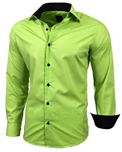 Baxboy Herren-Hemd Slim-Fit Bügelleicht Für Anzug, Business, Hochzeit, Freizeit - Langarm Hemden für Männer Langarmhemd R-44, Farbe:Grün, Größe:3XL von Baxboy