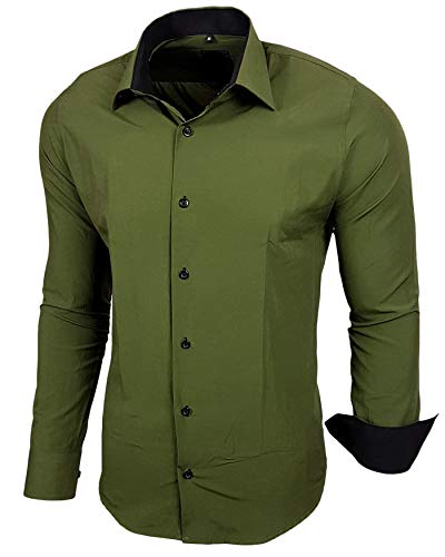 Baxboy Herren-Hemd Slim-Fit Bügelleicht Für Anzug, Business, Hochzeit, Freizeit - Langarm Hemden für Männer Langarmhemd R-44, Farbe:Khaki, Größe:3XL von Baxboy