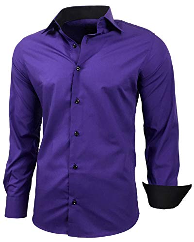 Baxboy Herren-Hemd Slim-Fit Bügelleicht Für Anzug, Business, Hochzeit, Freizeit - Langarm Hemden für Männer Langarmhemd R-44, Farbe:Lila, Größe:3XL von Baxboy