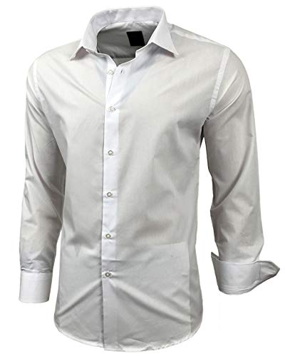 Baxboy Herren-Hemd Slim-Fit Bügelleicht Für Anzug, Business, Hochzeit, Freizeit - Langarm Hemden für Männer Langarmhemd R-44, Farbe:Weiß, Größe:3XL von Baxboy