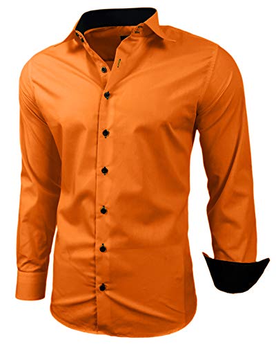 Baxboy Herren-Hemd Slim-Fit Bügelleicht Für Anzug, Business, Hochzeit, Freizeit - Langarm Hemden für Männer Langarmhemd R-44, Farbe:Orange, Größe:4XL von Baxboy