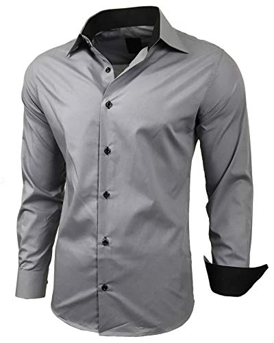 Baxboy Herren-Hemd Slim-Fit Bügelleicht Für Anzug, Business, Hochzeit, Freizeit - Langarm Hemden für Männer Langarmhemd R-44, Farbe:Grau, Größe:6XL von Baxboy