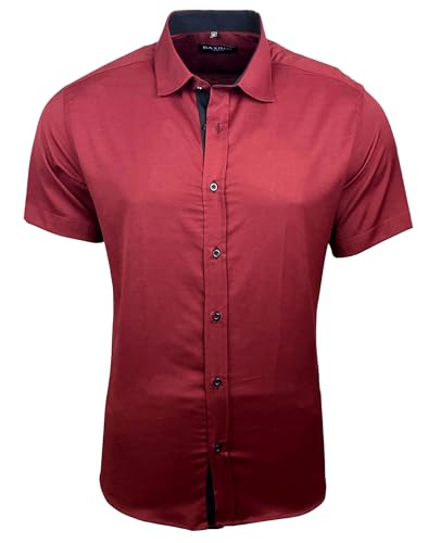 Baxboy Herren Hemd Slim-Fit Bügelleichte Business Hochzeit Freizeithemd Kurzarm Hemden für Männer Modern B-455 S-4XL, Farbe:Bordo, Größe:S von Baxboy