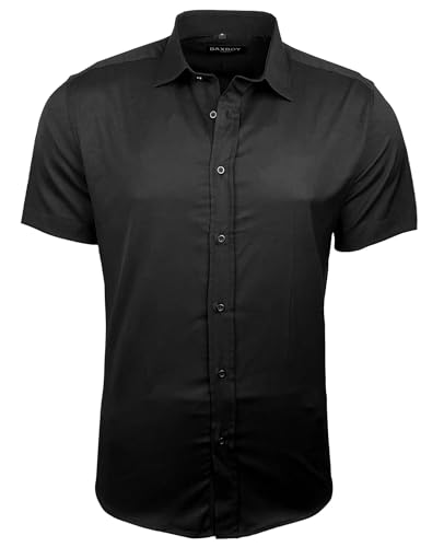 Baxboy Herren Hemd Slim-Fit Bügelleichte Business Hochzeit Freizeithemd Kurzarm Hemden für Männer Modern B-455 S-4XL, Farbe:Schwarz, Größe:M von Baxboy