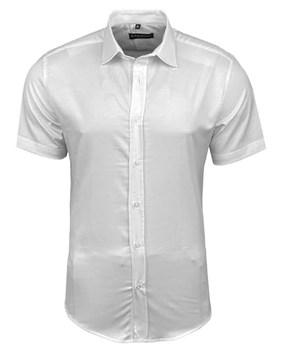 Baxboy Herren Hemd Slim-Fit Bügelleichte Business Hochzeit Freizeithemd Kurzarm Hemden für Männer Modern B-455 S-4XL, Farbe:Weiß, Größe:S von Baxboy