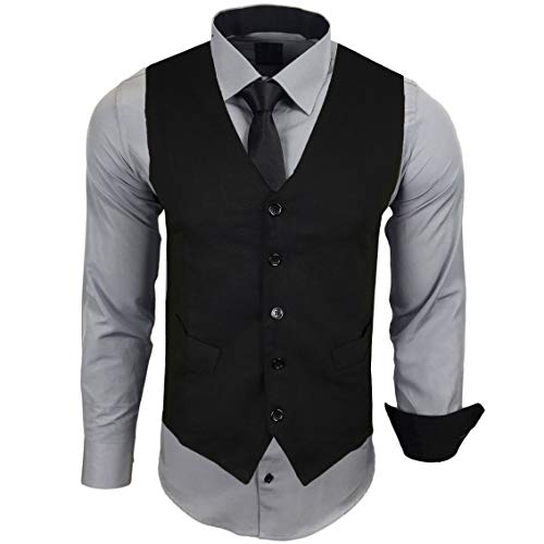 Baxboy Herren Hemd mit Weste Krawatte Anzugs Sakko Business Hochzeit Freizeit Hemden Frack Herrenweste Set wählbar B-44-HWKR, Farbe:Grau, Größe:3XL von Baxboy