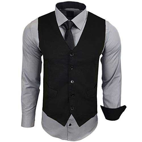 Baxboy Herren Hemd mit Weste Krawatte Anzugs Sakko Business Hochzeit Freizeit Hemden Frack Herrenweste Set wählbar B-44-HWKR, Farbe:Grau, Größe:4XL von Baxboy