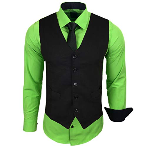 Baxboy Herren Hemd mit Weste Krawatte Anzugs Sakko Business Hochzeit Freizeit Hemden Frack Herrenweste Set wählbar B-44-HWKR, Farbe:Grün, Größe:4XL von Baxboy