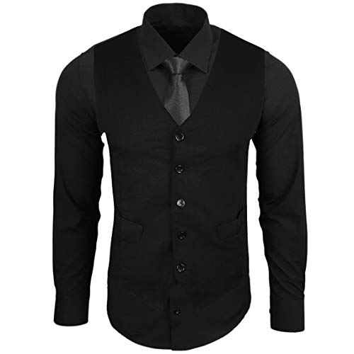 Baxboy Herren Hemd mit Weste Krawatte Anzugs Sakko Business Hochzeit Freizeit Hemden Frack Herrenweste Set wählbar B-44-HWKR, Farbe:Schwarz, Größe:4XL von Baxboy