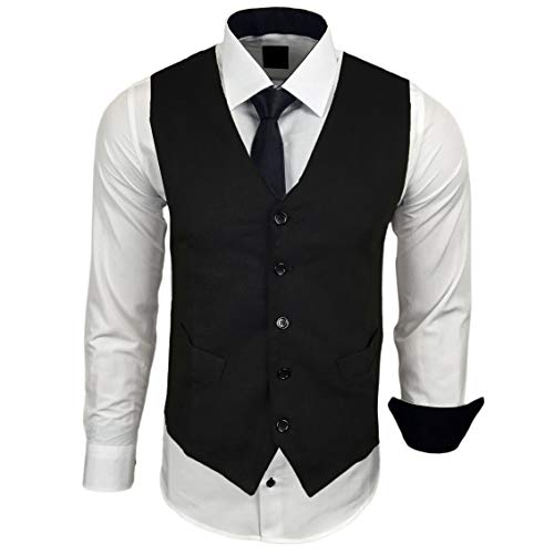 Baxboy Herren Hemd mit Weste Krawatte Anzugs Sakko Business Hochzeit Freizeit Hemden Frack Herrenweste Set wählbar B-44-HWKR, Farbe:Weiss/Schwarz, Größe:3XL von Baxboy