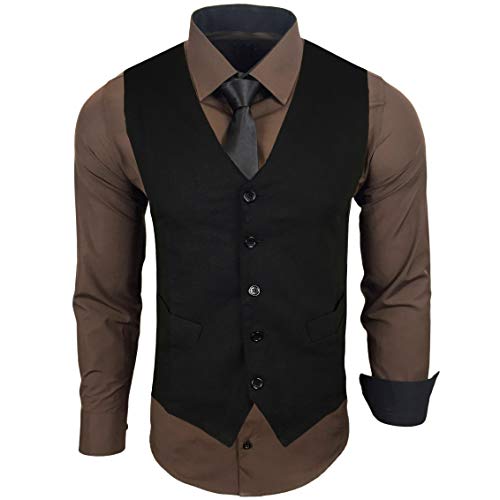 Baxboy Herren Hemd mit Weste Krawatte Anzugs Sakko Business Hochzeit Freizeit Hemden Set wählbar RN-44-HWK, Farbe:Braun, Größe:2XL von Baxboy