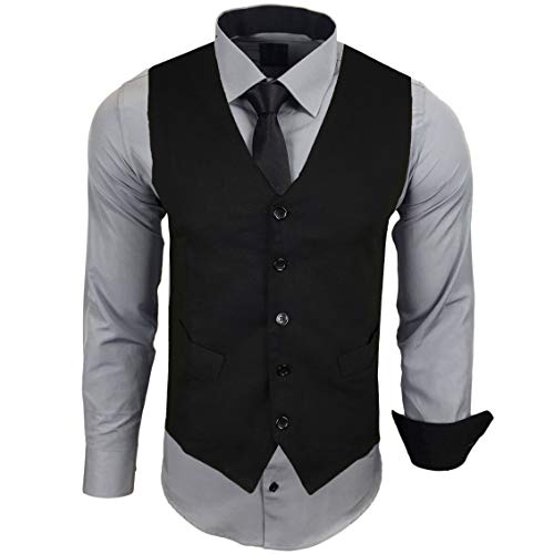 Baxboy Herren Hemd mit Weste Krawatte Anzugs Sakko Business Hochzeit Freizeit Hemden Set wählbar RN-44-HWK, Farbe:Grau, Größe:L von Baxboy