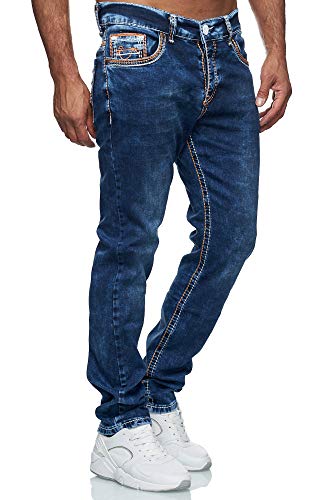 Baxboy Herren Jeanshose Dicke Naht Straight Fit Denim Neon Naht Stone Washed Stretch Jeans Hose, Farbe:20897-1 Orange, Hosengröße:W33/L32 von Baxboy