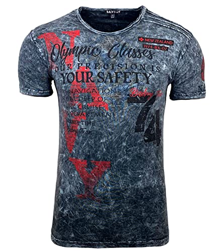 Baxboy Herren Kurzarm Rundhals Verwaschen Vintage Used Look T-Shirt Front & Back Print Regular Fit Washed Tshirt Design B-119, Farbe:Anthrazit, Größe:L von Baxboy