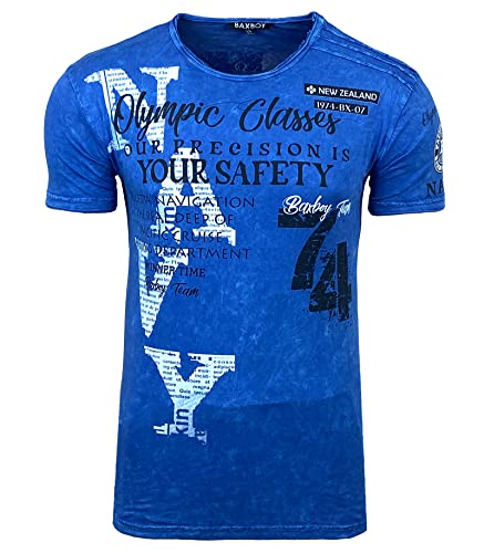 Baxboy Herren Kurzarm Rundhals Verwaschen Vintage Used Look T-Shirt Front & Back Print Regular Fit Washed Tshirt Design B-119, Farbe:Marine, Größe:L Baxboy Herren Kurzarm Rundhals Verwaschen Vintage Used Look T-Shirt Front & Back Print Regular Fit Washed Tshirt Design B-119, Farbe:Marine, Größe:L von Baxboy