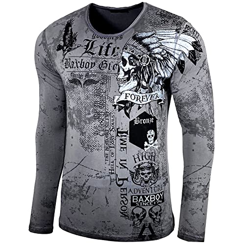 Baxboy Herren Longsleeve T-Shirt Langarmshirt Langarm All Over Plakativer Front & Back Print Sweatshirt 708, Farbe:Anthrazit, Größe:L von Baxboy