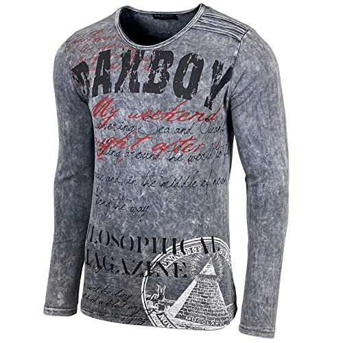 Baxboy Herren Longsleeve T-Shirt Langarmshirt Langarm Oil Wash Verwaschen Stretch Oberteil Sweatshirt 707, Farbe:Anthrazit, Größe:M von Baxboy