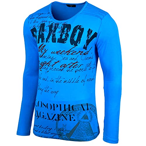 Baxboy Herren Longsleeve T-Shirt Langarmshirt Langarm Oil Wash Verwaschen Stretch Oberteil Sweatshirt 707, Farbe:Türkis, Größe:L von Baxboy