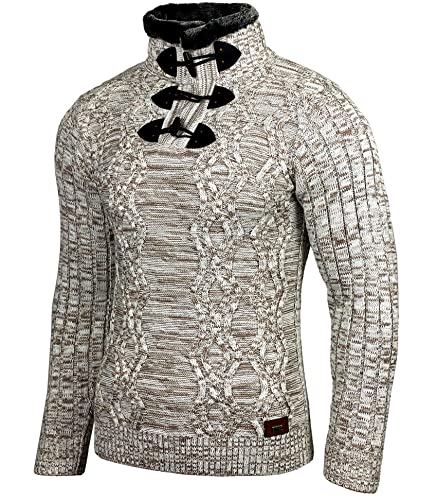 Baxboy Herren Pullover Hoodie Hoher Kragen Stehkragen Strickpullover Longsleeve Sweater Sweatshirt Grobstrick Pulli B-291, Farbe:Braun, Größe:3XL von Baxboy